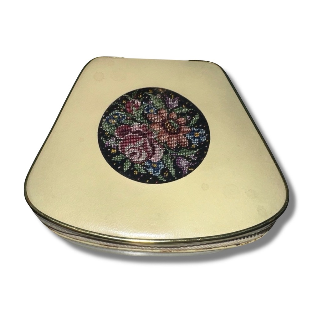 Vintage Western Germany Floral Needlepoint Cosmetic Box